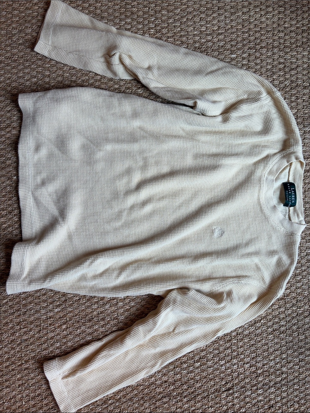 Lauren Ralph Lauren Butter Yellow Waffle Knit Crewneck Long sleeve tee